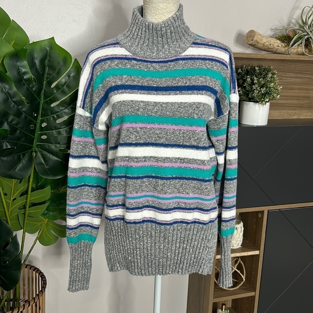 Eddie Bauer • striped mock neck sweater